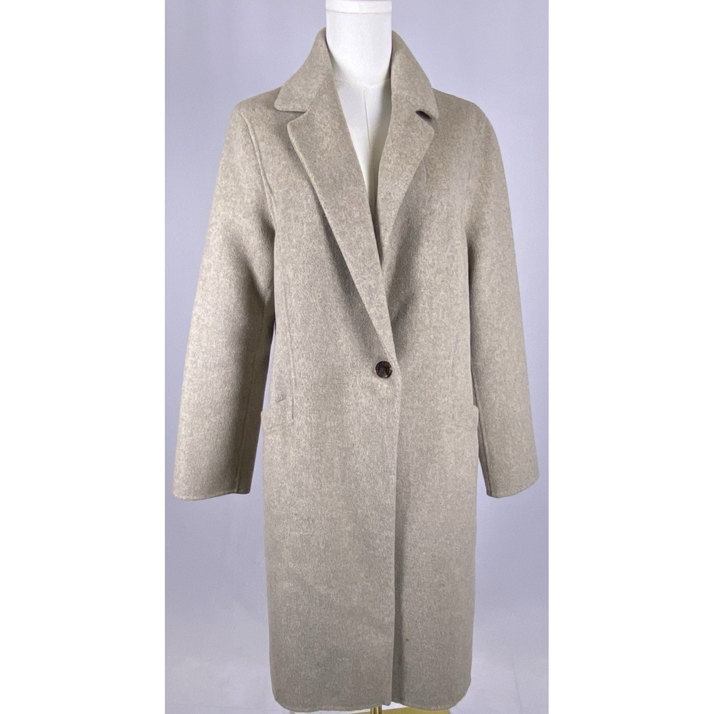Olivia Hassler Coat Womens S Beige Wool Cashmere Blend Long Minimalist Chic